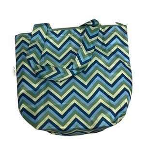 Sachi insulated Chevron Tote shopping  Bag in Blue and Green